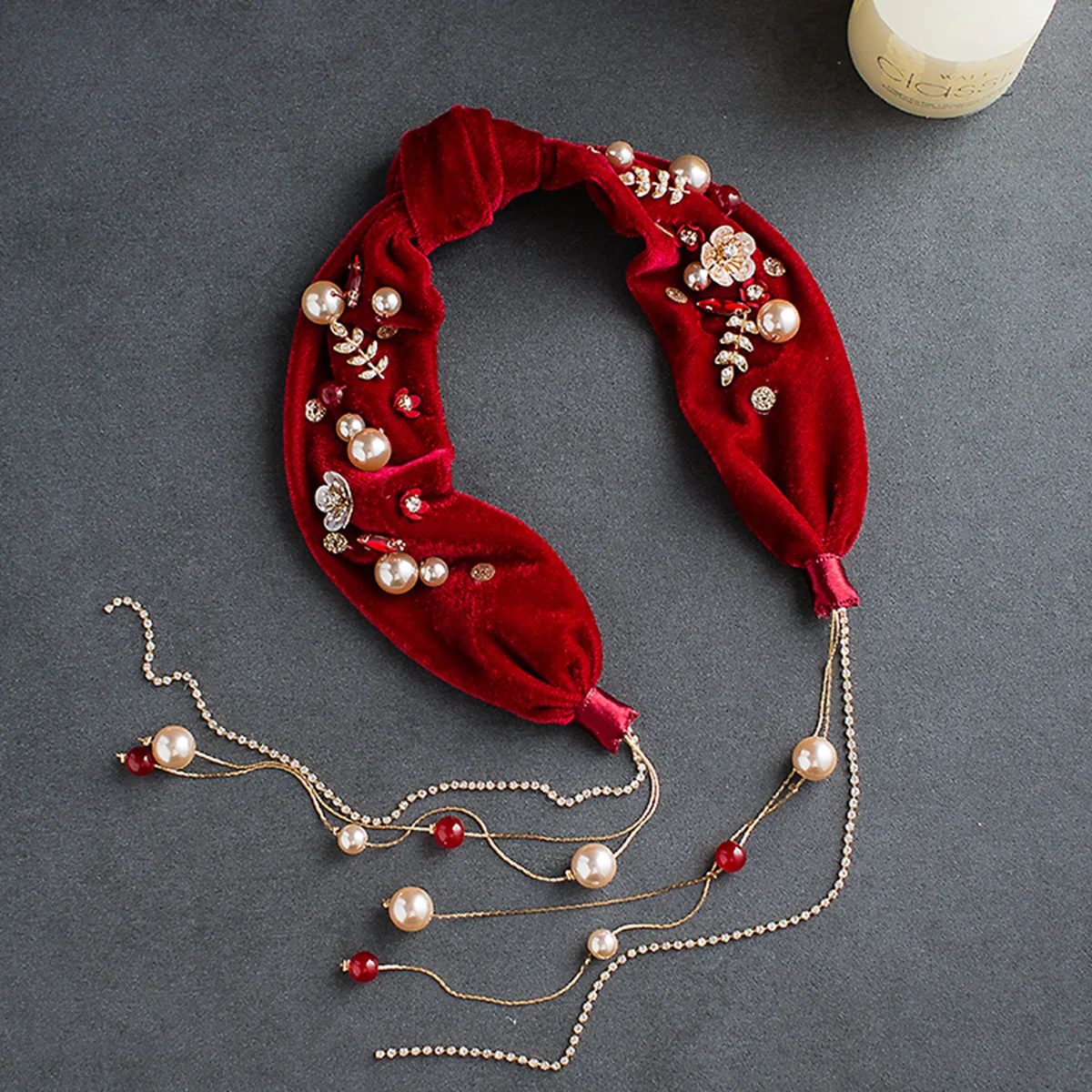 

Super Fairy Red Velvet Hairband Beads fairy Beautiful Wedding hair Ornament brides Hair Accessories