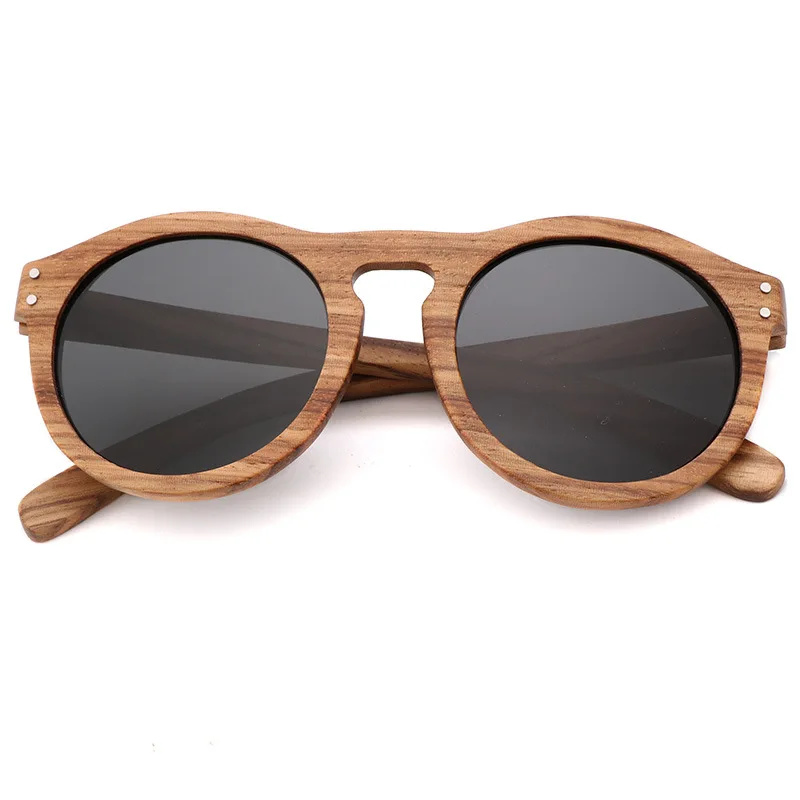 Vintage Women Round Wooden Sunglasses Polarized Mens Sun Glasses Brand Designer Zebra Wood