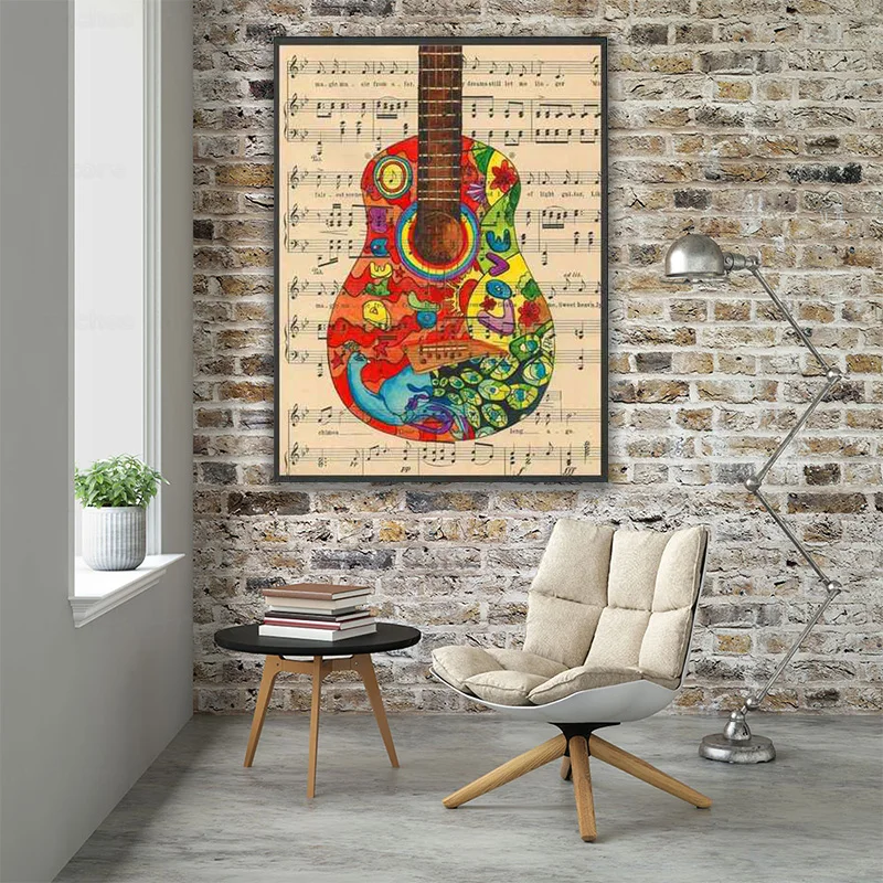 

Guitar Sheet Music Artwork Canvas Painting Posters And Prints For Living Room No Framed Wall Art Picture Home Decor On Sale