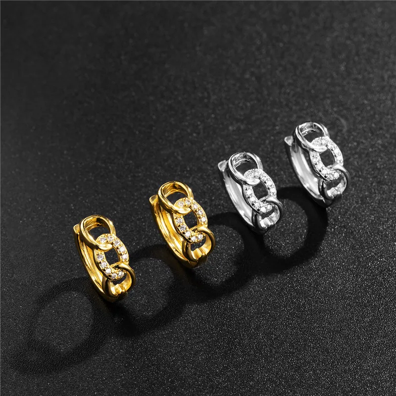 

Round Rhinestone Zircon Earring Gold Copper Cuban Chain Shape Hip Hop Rock Men&Women Trendy Exquisite Jewelry Gift