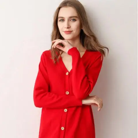 Red GCAROL осенне-зимний женский кардиган с v-образным вырезом однобортный длинный Повседневный вязаный свитер уличная теплая одежда больших размеров 3XL 6 цветов - Цвет: Red