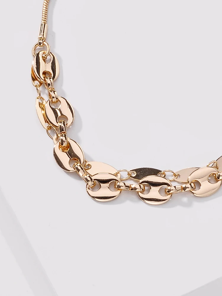 

LUNA CHIAO Gold Color Double Layered Metal Curb Chain Link Bracelets for Women