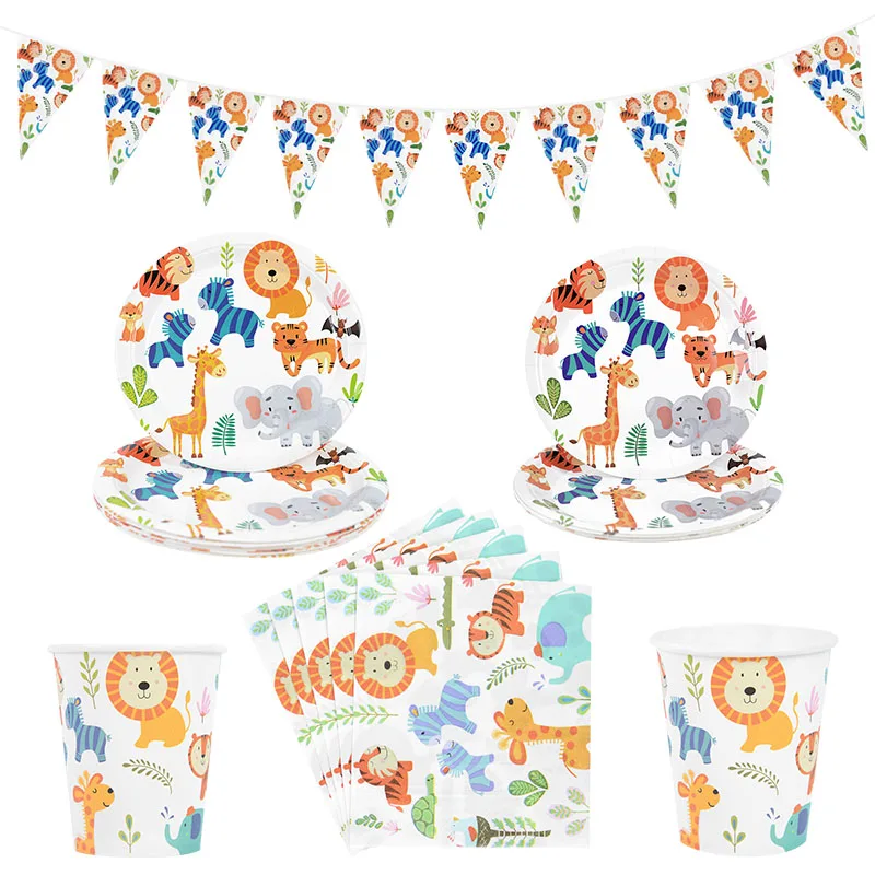 

Jungle Theme Birthday Party Supplies Zoo Animal Print Disposable Tableware Paper Plate Cup Kids Birthday Baby Shower Party Decor