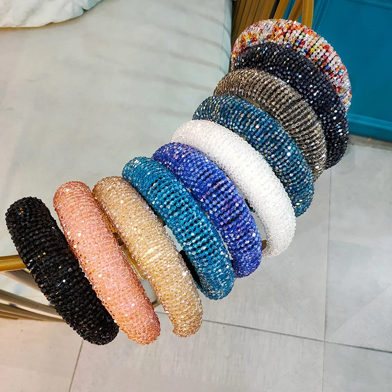 

Colorful Full Crystal Baroque Rhinestone Hairband Hair Band Vintage For Women Thick Padded Headbands Headwear Accessories