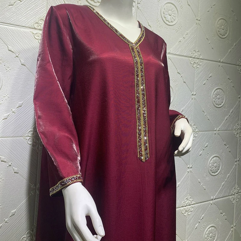 

MD 2021 Muslim Fashion Abayas For Women Turkey Caftan Marocain Vestido Femenino Dashiki African Boubou Crystal Shiny Long Dress