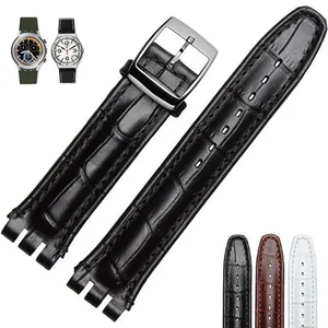 Ремешок из натуральной кожи под крокодиловую кожу для Swatch, браслет с пряжкой из нержавеющей стали для женщин, черный коричневый, 17 мм