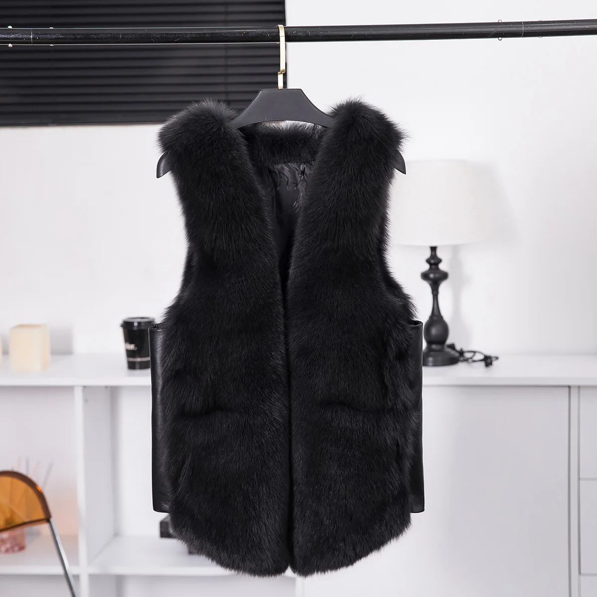 Natural fox fur waistcoat, full fur women's jacket, fox fur top, outer wear leather grass waistcoat, noble clothing