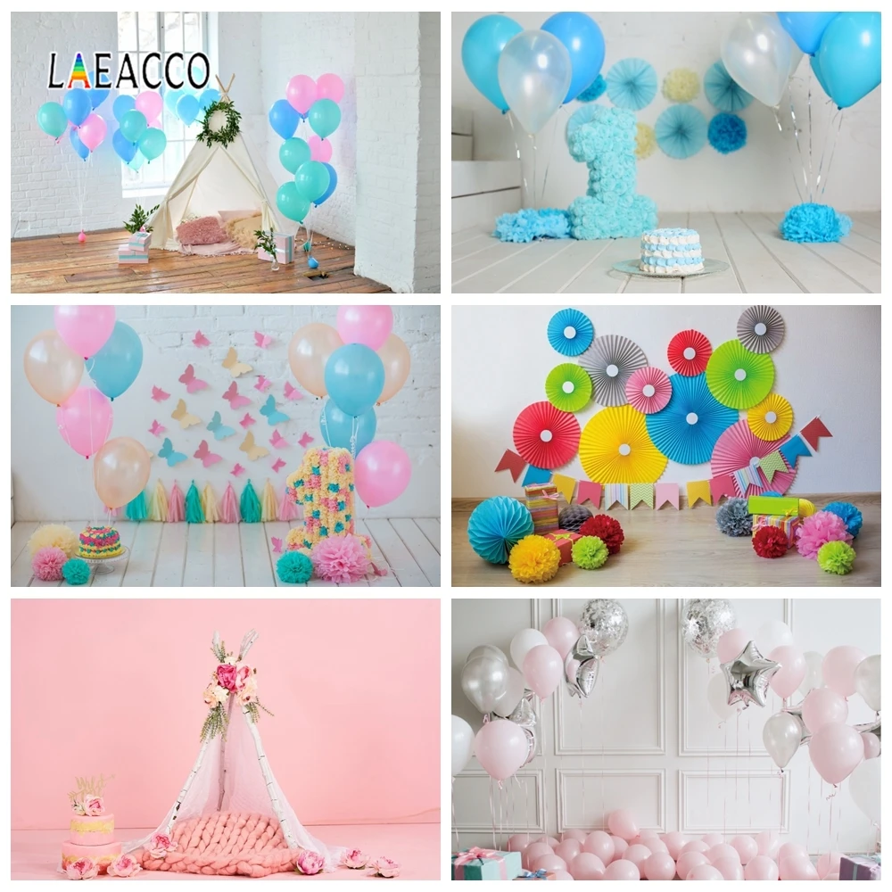 Laeacco с днем первого дня рождения Фотофон воздушные шары кисточка бумага цветы