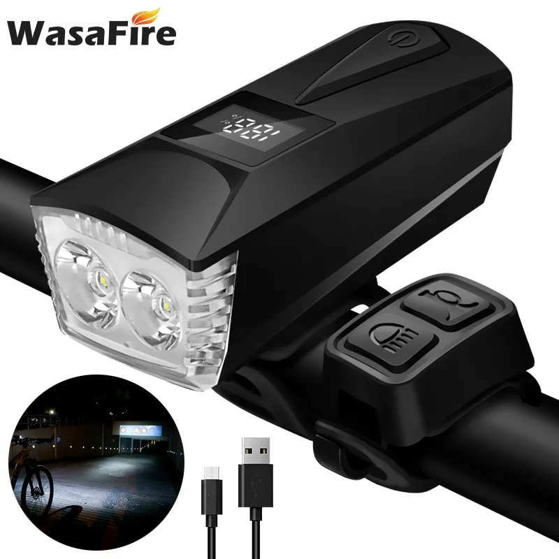 

Bicycle Horn Front Light Digital Display USB Rechargeable Bicycle Lamp Flashlight Cycling Lantern MTB Accessories Led Light