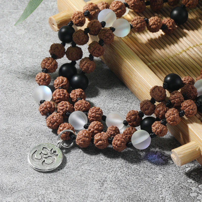 Ожерелье из черного агата и опала OAIITE с Rudraksha 108 ожерелье JapaMala буддийская молитва