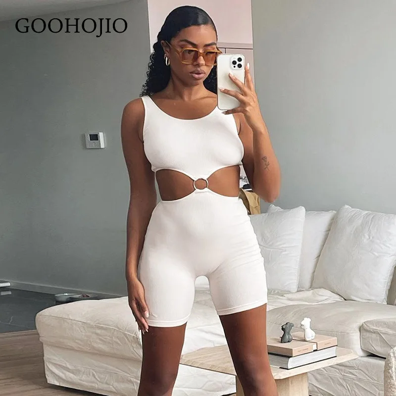 

GOOHOJIO 2021 Spring Autumn New Sexy Skinny Rompers Womens Backless Jumpsuit Ladies Sleeveless High Waist One Piece Suit Women