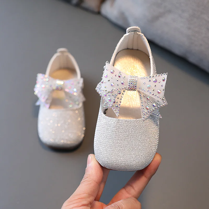 

Newborn Flower Children's Kids Toddler Baby Bow Leather Shoes For Little Girls Bling Party Wedding Princess Dress Shoes New 2022