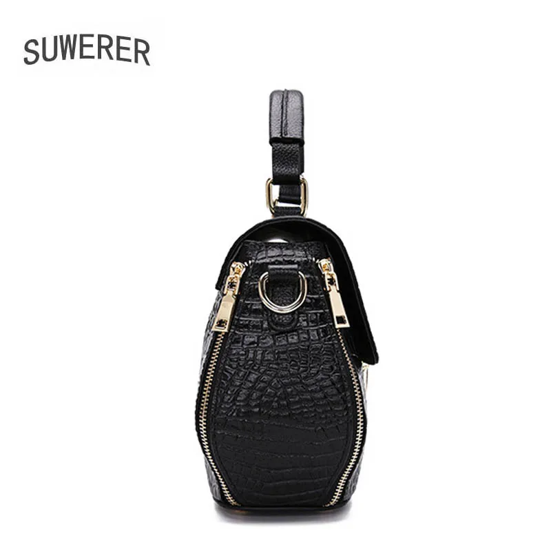 

SUWERER New Women Genuine Leather Bag Fashion Luxury Handbags Women Bag Cowhide Crocodile Pattern Tote Women Purse Female Bag