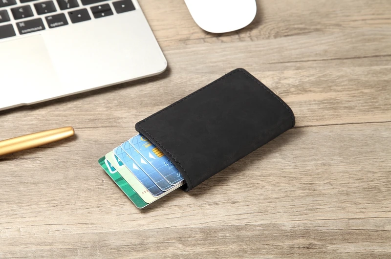 Anti-theft Для мужчин Винтаж держатель кредитной карты блокирование Rfid Бумажник кожаный унисекс информационной безопасности Алюминий Металл Кошелек - Цвет: Retro black