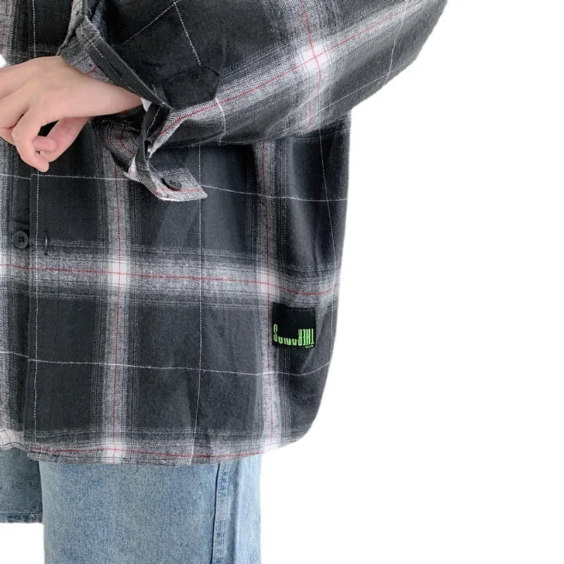 

Long sleeve shirt men spring 2021 new plaid salt base shirt popular logo INS loose shirt jacket