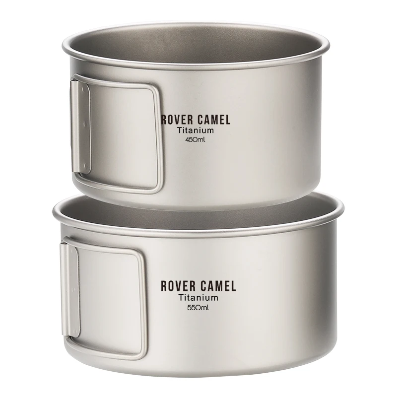 

Titanium Bowls with Folding Handles Dinner Food Container for Outdoor Camping Heat-insulating Bowl Set 400/450ML
