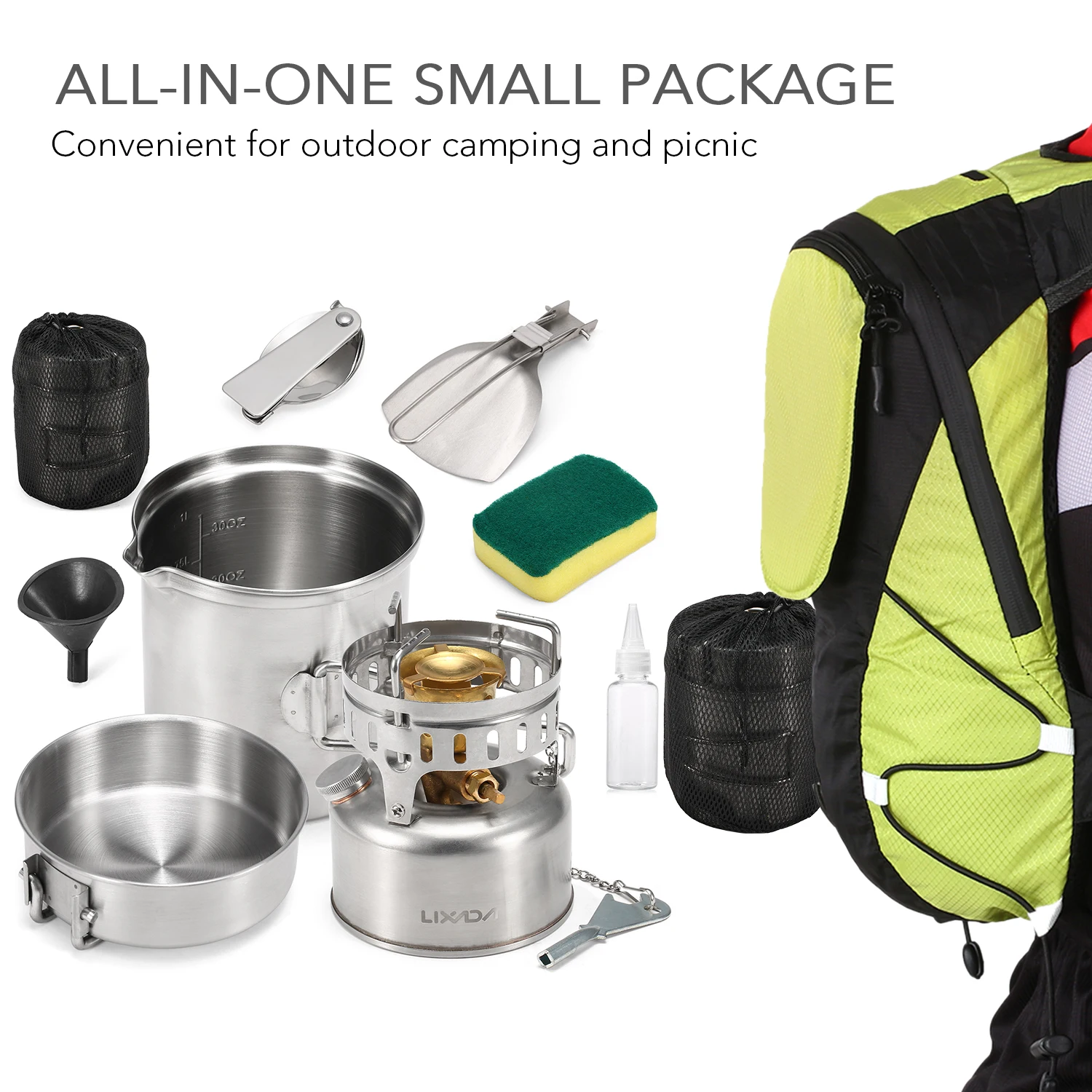 Комплект посуды Lixada из нержавеющей стали для кемпинга комплект беспорядка с