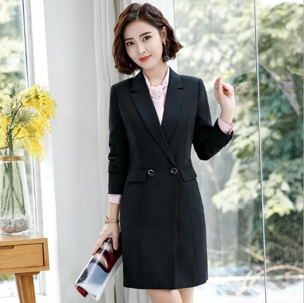 Женский Повседневный Длинный блейзер офисный жакет большого размера черного
