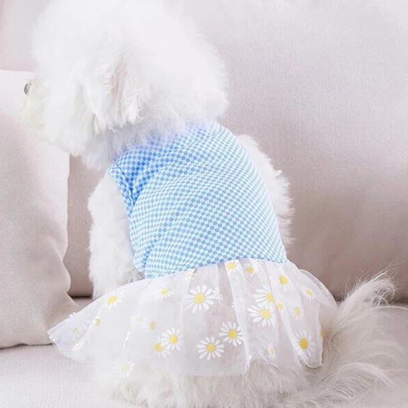 

Daisy Yarn Skirt Dog Clothes Plaid No sleeve Dress Dogs Clothing Pet Outfits Cute Spring Summer Yorkies Print Multicolor Girl