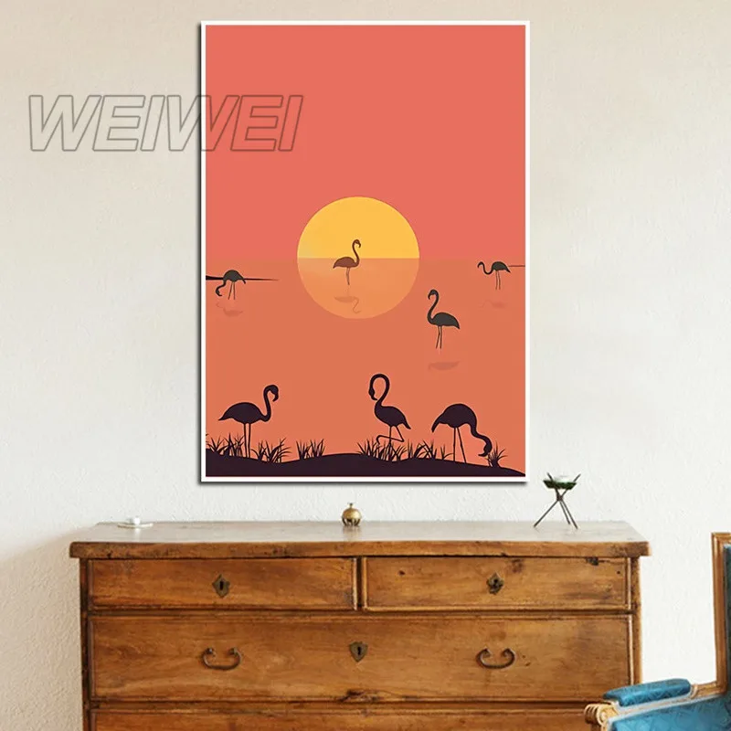 

Animal Home Decoration Canvas Painting Black Bird Under Red Glow Hd Print Picture for Bedroom and Living Room Frameless Style