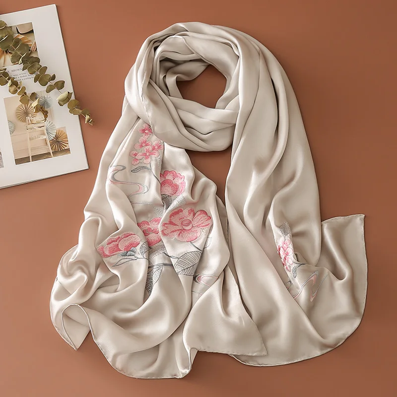 

[PTAH] 185*65cm 100% Mulberry Silk Scarf Temperament Large Silk Scarf Women Large Square Neckerchief Softer Scarves High Quality