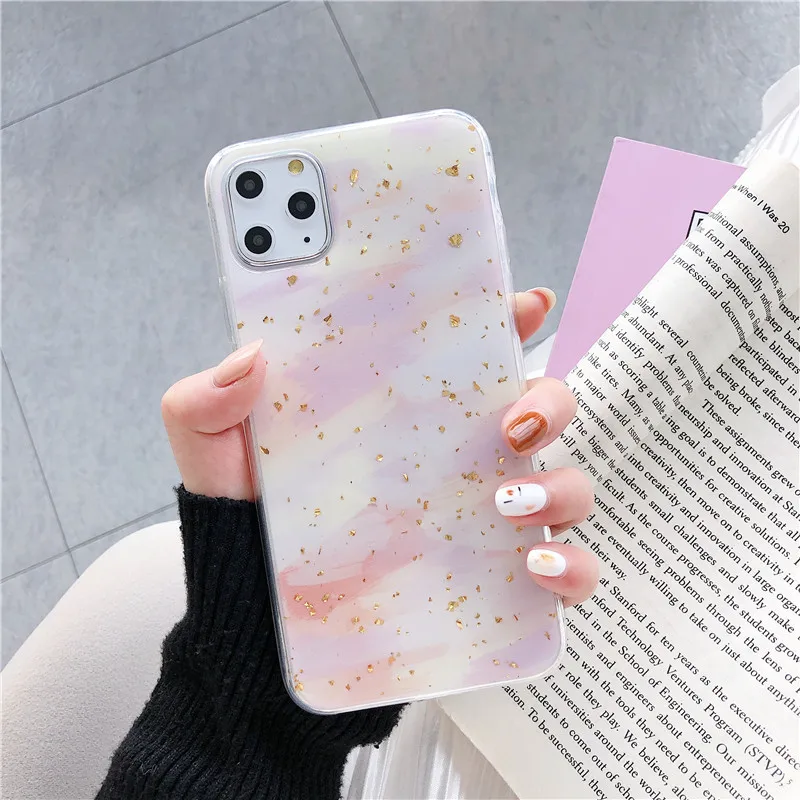 Lovebay Marble Case For iPhone 11 Pro X XS Max Soft TPU Back Cover iphone XR 8 7 6 6S Plus Epoxy Gold Foil Starry Sky |