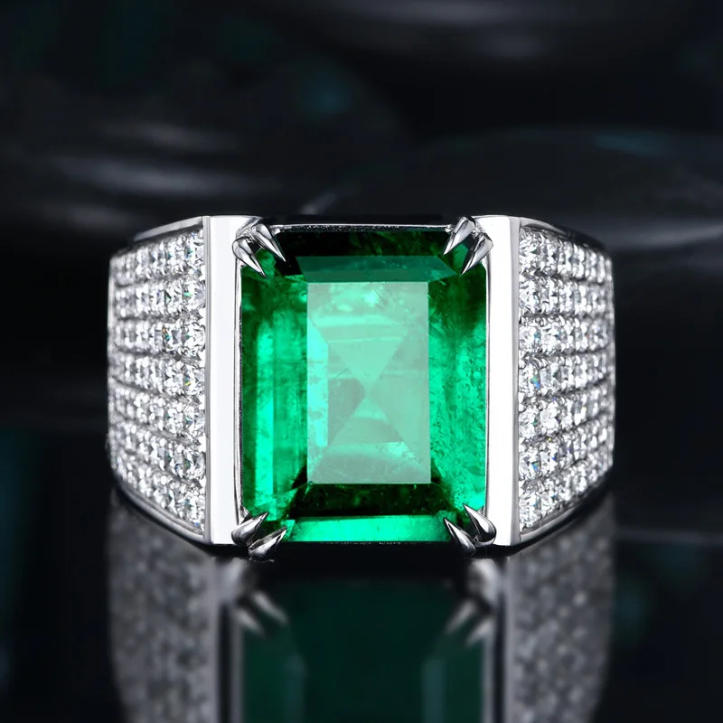 

Luxury White Gold Green Crystal Wedding Rings Colour Zircon Gems Cocktail Party Women Men's Rings Anniversary Jewelry Gifts