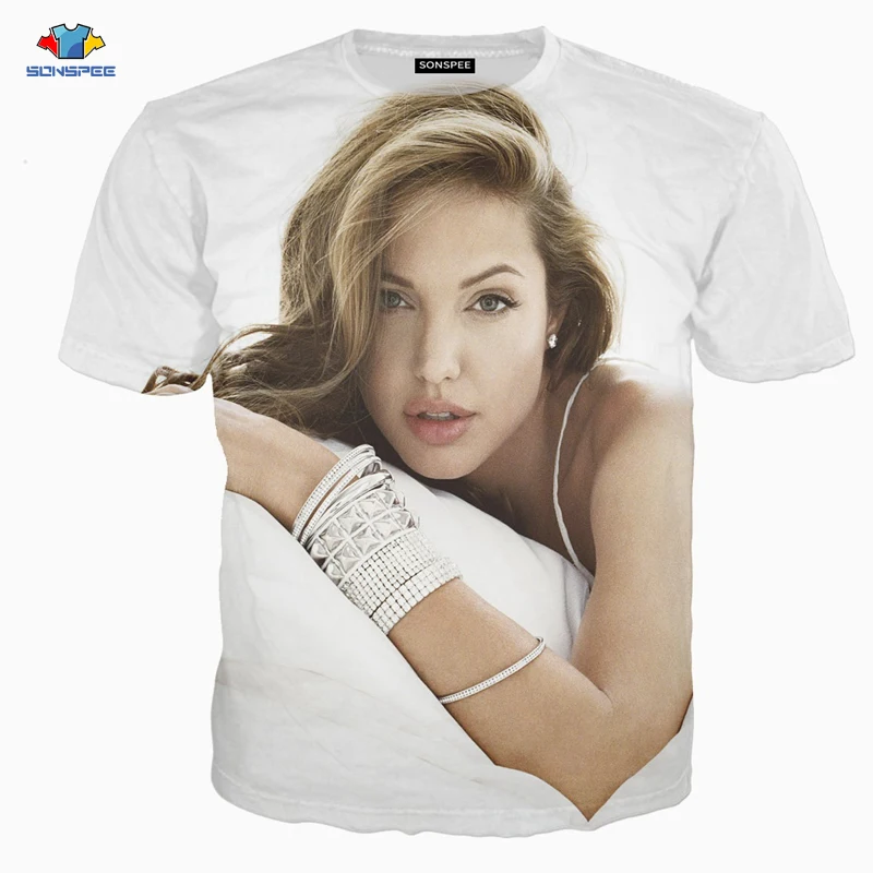 SONSPEE/последняя футболка в стиле Харадзюку актриса Анжелина Джоли с 3D принтом хип