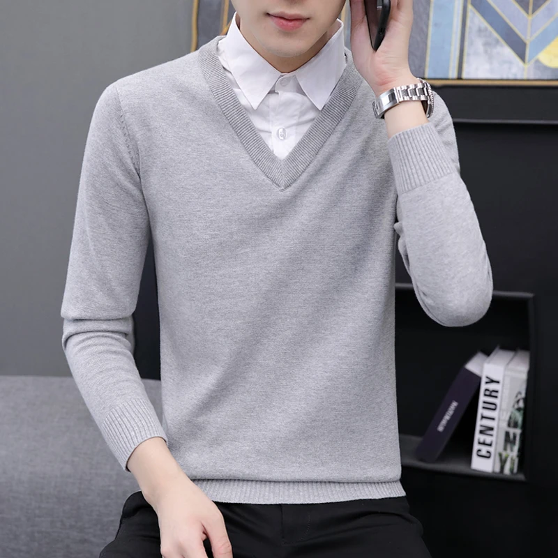 С фальш вставками Свитера Мужская рубашка с воротником Сезон осень зима 100%