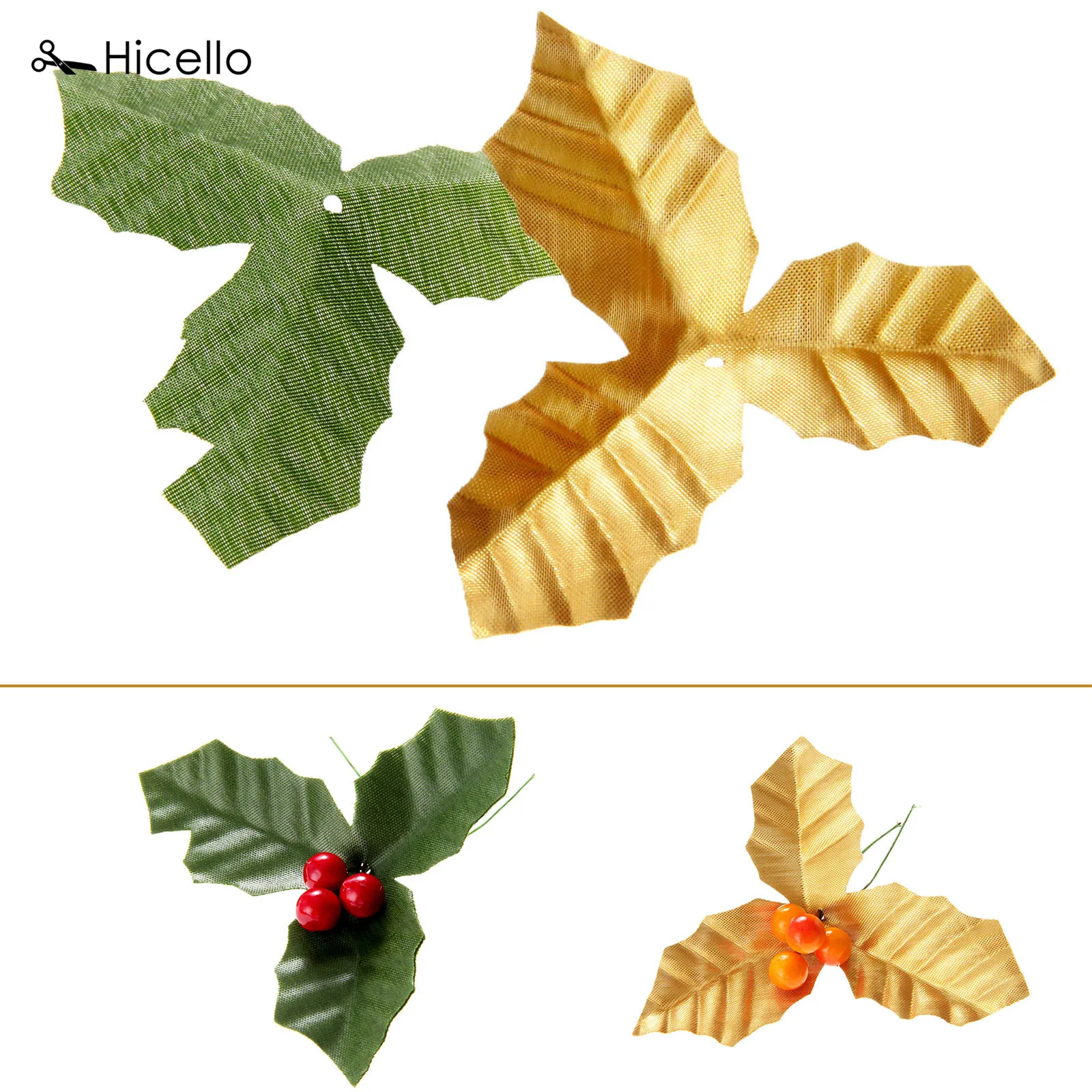 50pcs Artificial Leaves+50pcs Berries Decoration Craft DIY Green/Gold Leaf Red/Yellow Berry Wedding Home Holiday Party Supply
