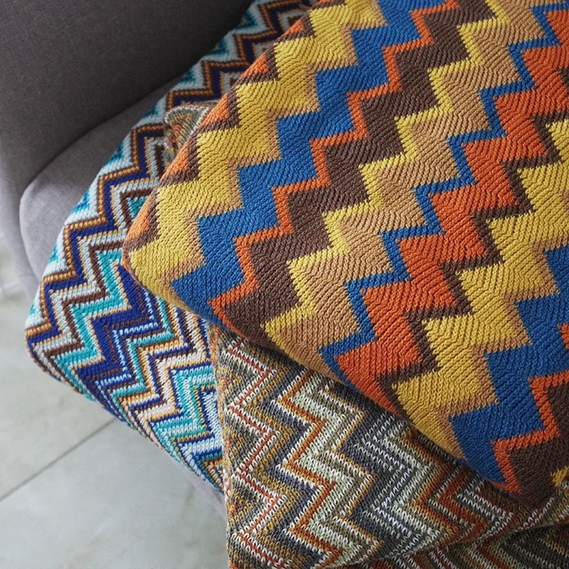 Многофункциональное геометрическое вязаное одеяло для дивана с кисточками