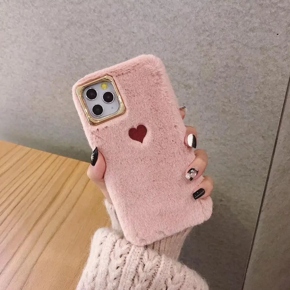 LOVECOM Warm Cute Love Heart Fur Phone Case For iPhone 11 Pro Max XR XS 6 6S 7 8 Plus X Soft Back Cover Cases | Мобильные телефоны