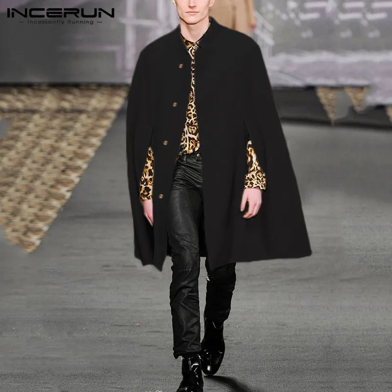 INCERUN, Зимняя мода, Мужской плащ, пальто, однотонный, уличная одежда, искусственный флис, пальто, стоячий воротник, Тренч, повседневные куртки, накидка
