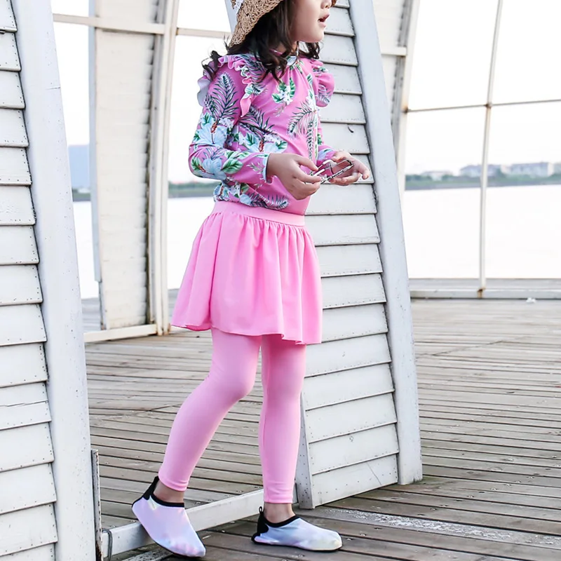 HOT Cute Flower Printed Swimsuit Set Children Swimming Long Sleeve Tops and Pants Anti-UV Baby Girls HV99 | Спорт и развлечения