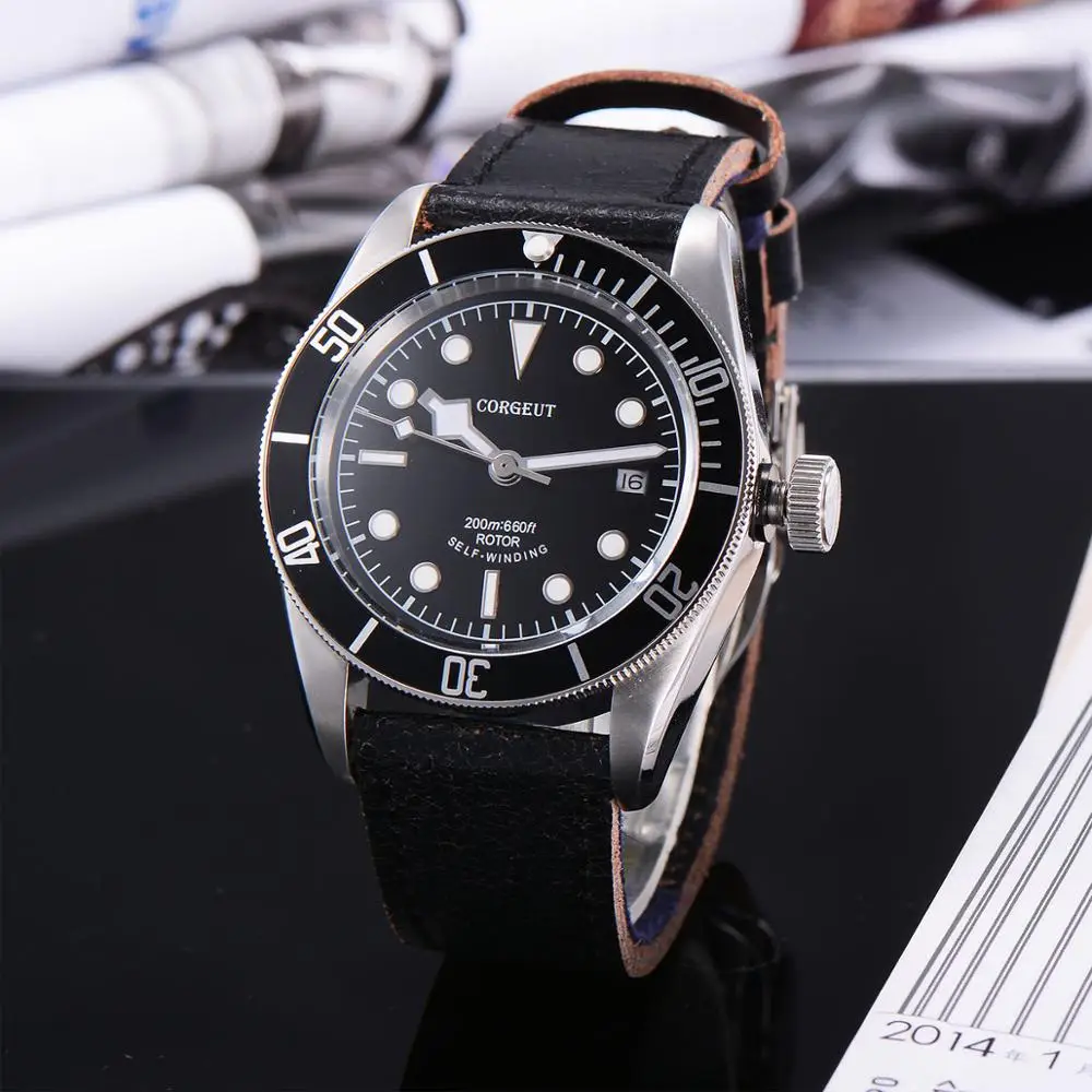 Мужские Водонепроницаемые механические часы с сапфировым стеклом и черным