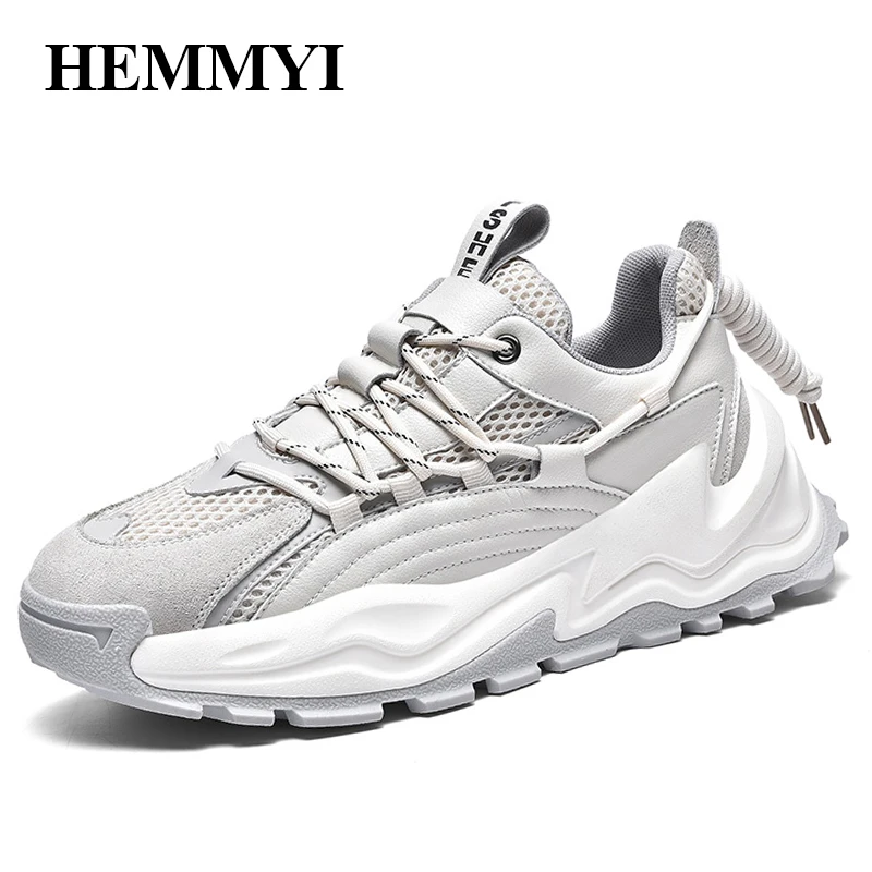 

Hemmyi High-quality Leather Mens Sneakers Shoes Thick Bottom Athletic Casual Zapatillas Hombre Mesh Breathable Luxury Shoes