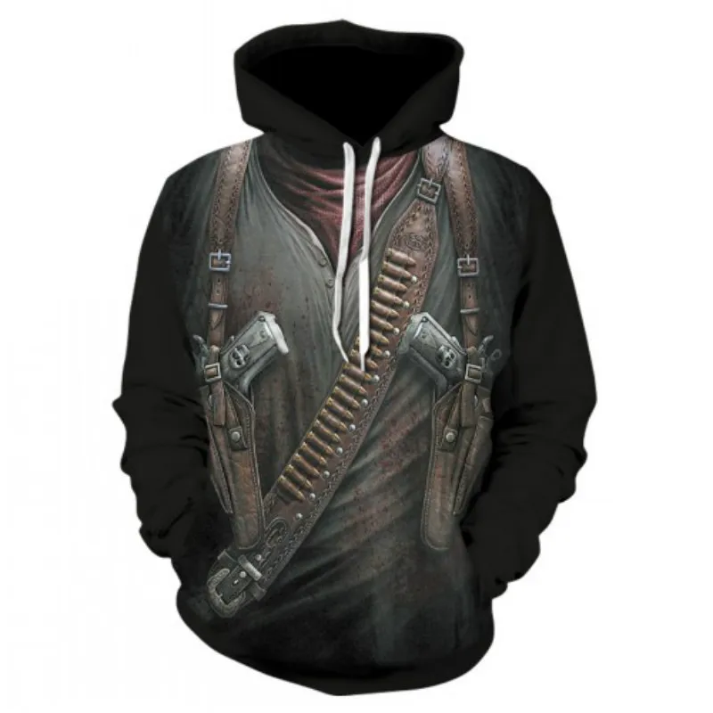 

Men's 3D Long Sleeve Hoodie Two-piece Dress, Retro Punk Hip Hop Rock Fake Skull Casual Dress, 2021 New Clothes