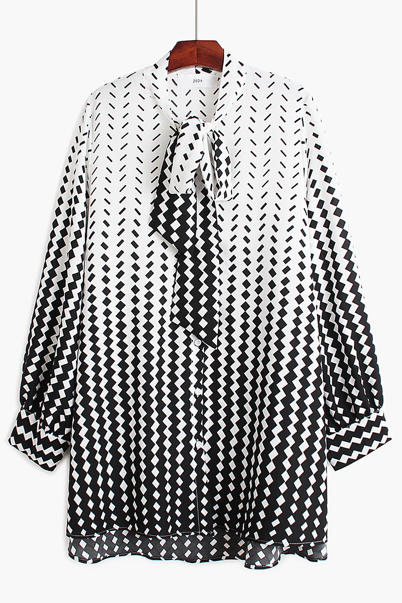 

IEQJ 2021 Spring Autumn New Pattern Bow Collar Hit Coors Single Breasted Causal Shirt Women Fashin Tide Blouse AK53804