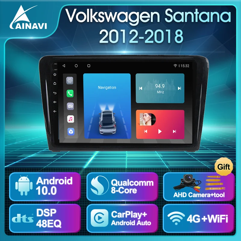 Автомобильный радиоприемник Android 10 QLED экран для Skoda Rapid Volkswagen Santana 2012 2018