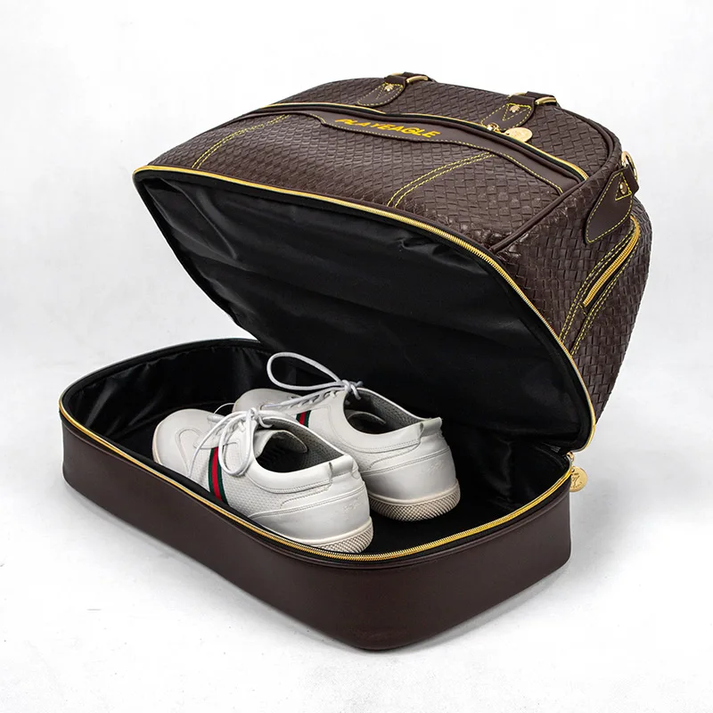 PLAYEAGLE Golf Boston Bag New Waterproof PU Leather 3D Black Brown Large Capacity Travel Laundry Clothing Bag with Shoes Space