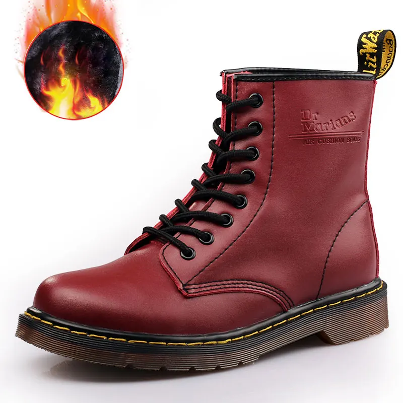 NKAVQI/женские зимние теплые плюшевые ботинки; женские качественные кожаные ботильоны martin; женская зимняя обувь; Botas Mujer