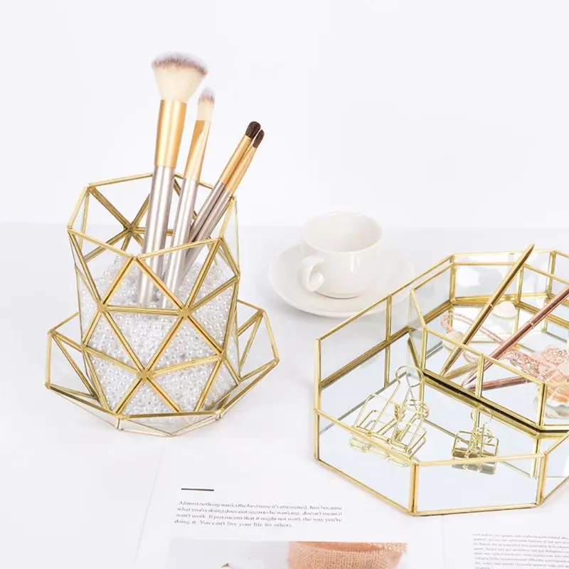 

Joint Triangle Pen Holder Makeup Brushes Vase Storage Box Home Office Desk Organizer Tool M17F