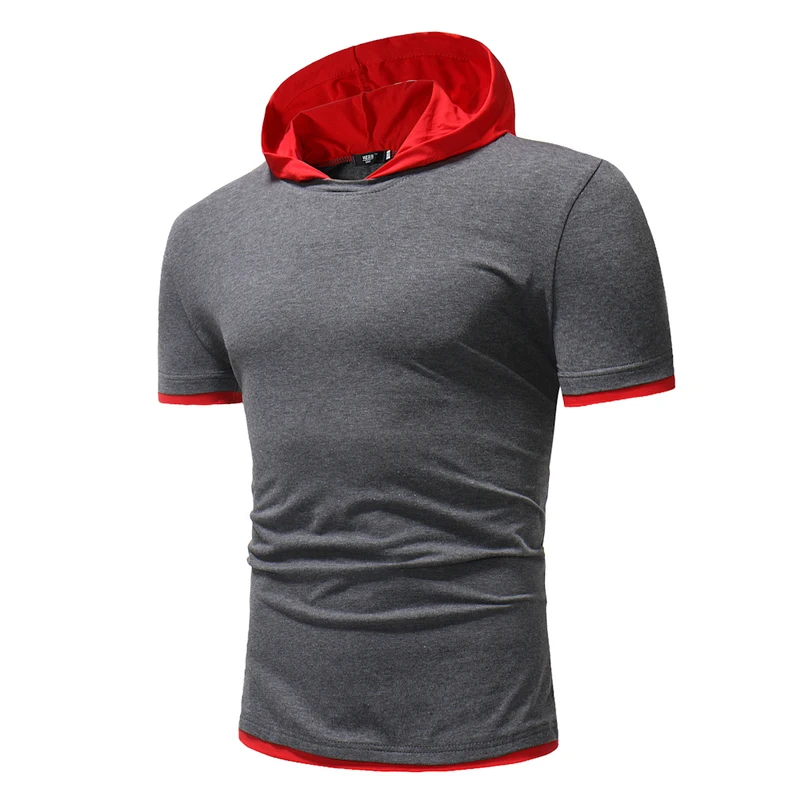

2018 Summer new Fashion Men's T Shirt Short Sleeve Men hooded mandarin collar Leisure T-Shirt fitness T-shirt hot sell