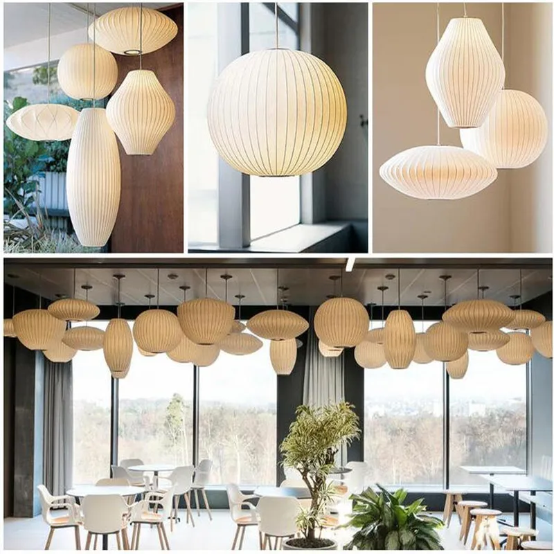 Modern Creative White Silk Pendant Light Dining Room Living Room Pendant Lamp Restaurant Industrial Decor Hanging Cloth Fixtures