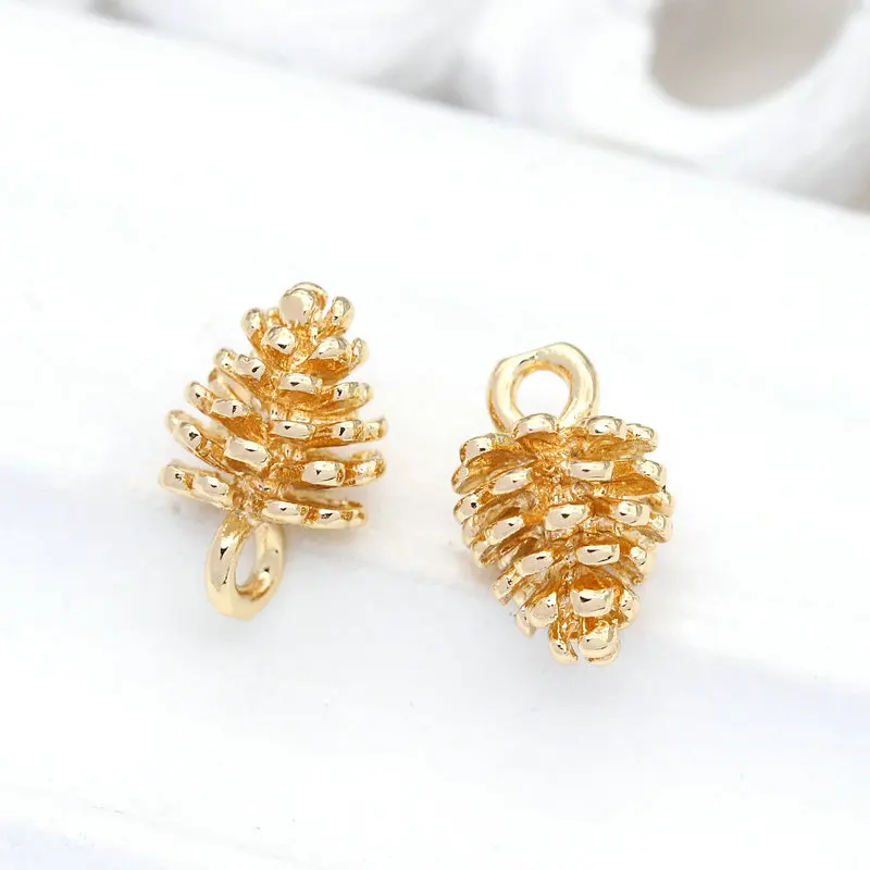

6PCS 12*8MM 14K Champagne Gold Color Brass Pine Cone Charms Pendants High Quality Diy Jewelry Findings Accessories