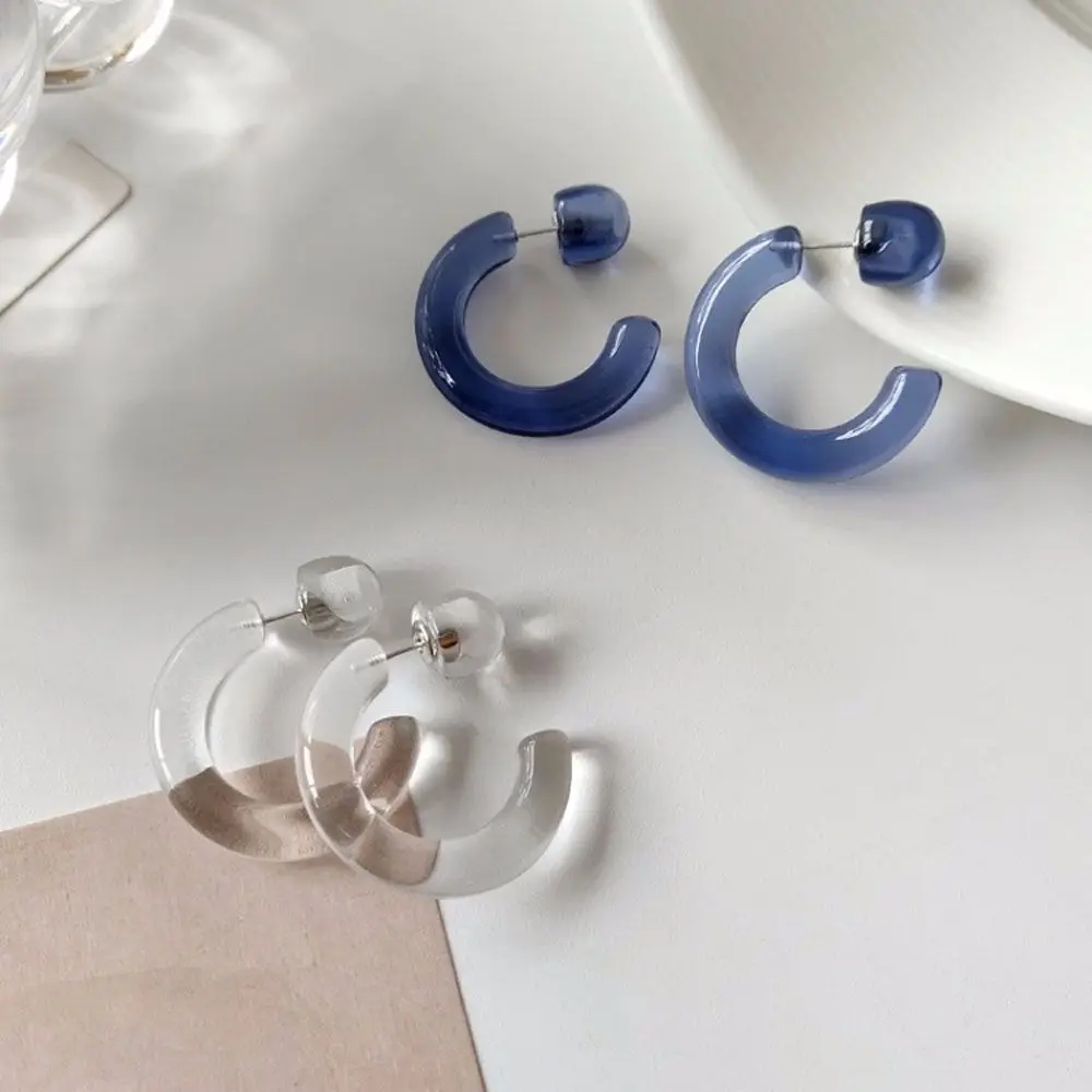 

Clear Korean Simplicity Acrylic Earrings For Women Big Blue Circle Chain Long Transparent Dangle Hoop Earring Fashion Jewelry