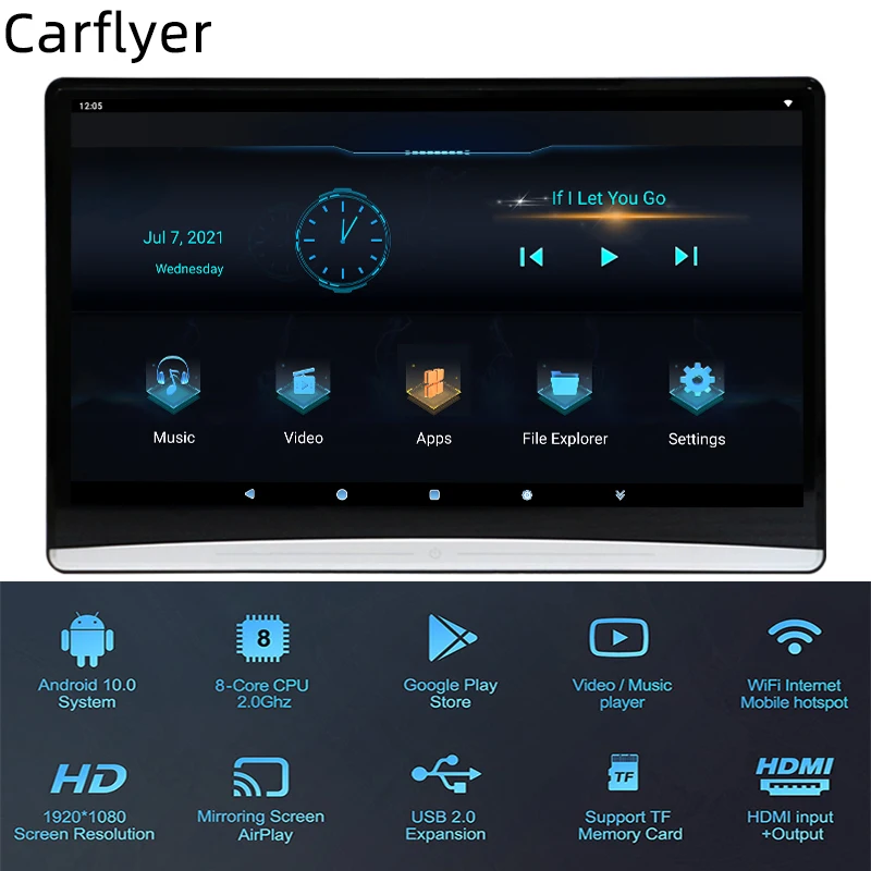 

Автомобильный монитор на подголовник телевизора, сенсорный экран 13,3 дюйма, Android 10,0, 4K, 1080P, Wi-Fi/Bluetooth/USB/HDMI/Airplay, планшет, видеоплеер для фильмов