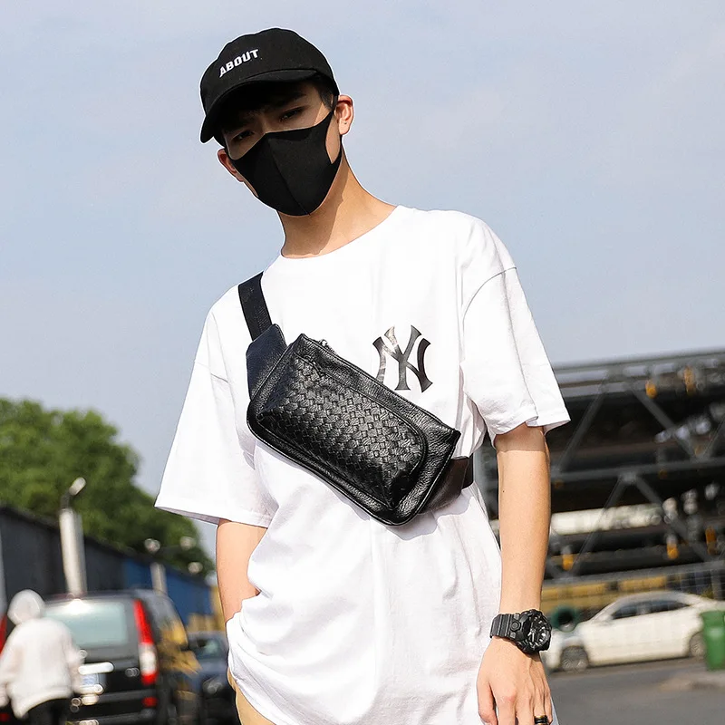 

Brand Fashion Weave PU Leather Men's Waist Bags Business Crossbody Chest Bag Casual Travel Belt Fanny Pack Male Bum Bag Purses