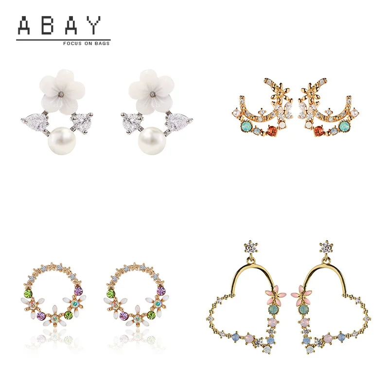 

S925 Silver Needle Pearl Flower Earrings Women New Geometric Zircon Temperament High Quality Girl Ear Pendant Fashion Wholesale