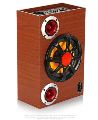 

8 inch square wood 80W wireless bluetooth speaker high power overweight subwoofer car home 12V24V card caixa de som bluetooth